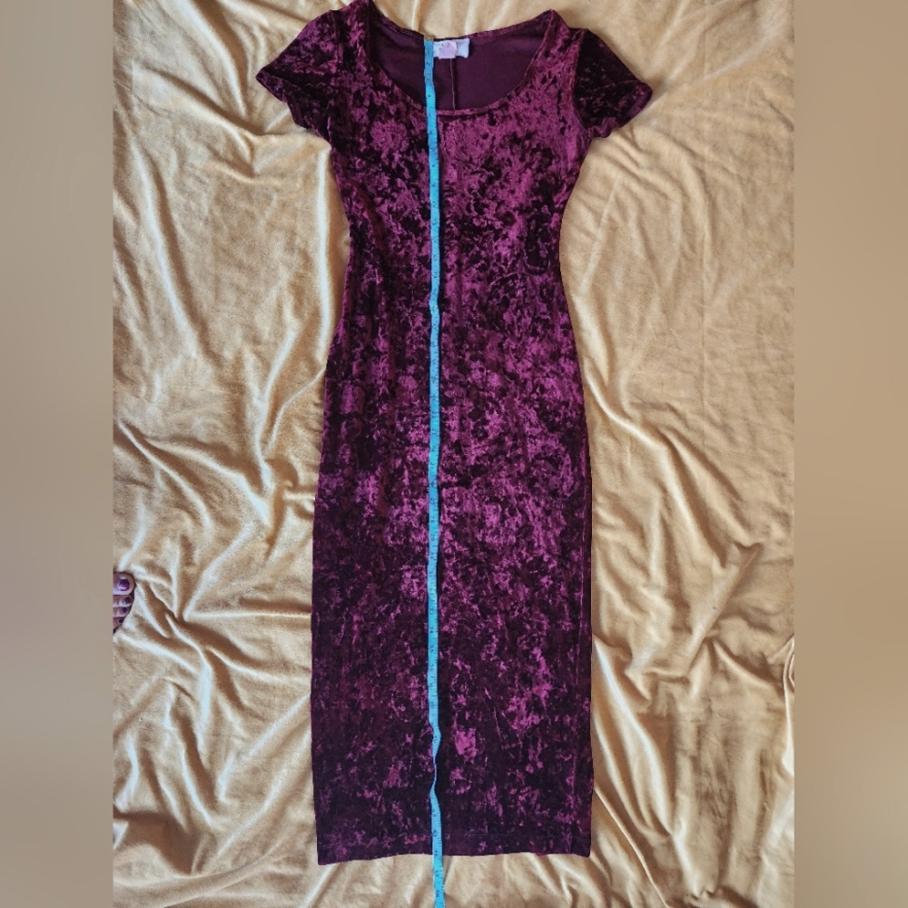 Vintage Judy's midi crushed red velvet dress 90s retro high slit